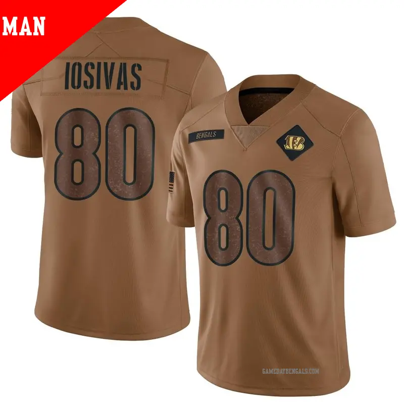 Men s 80 Andrei Iosivas Cincinnati Bengals Limited Brown 2023 Salute To Service Jersey